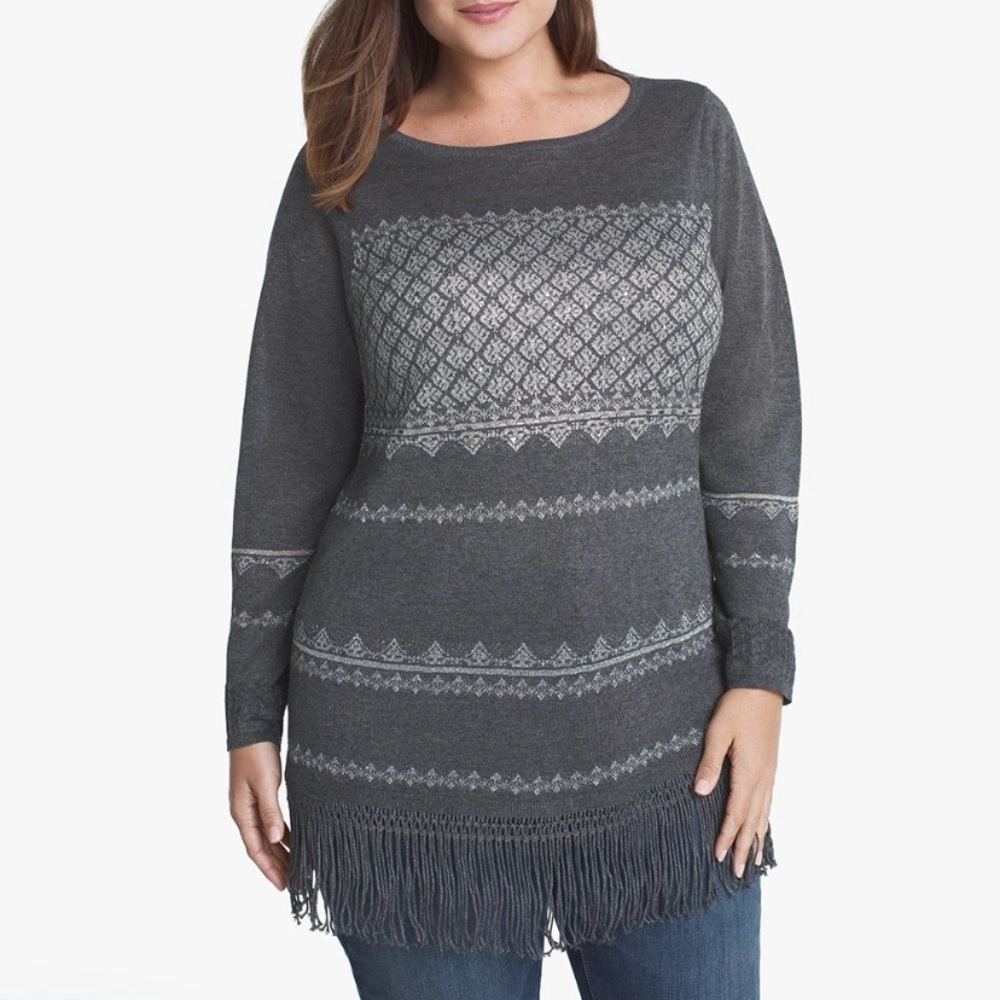 Gray metallic Embellished Fringe Sweater blouse